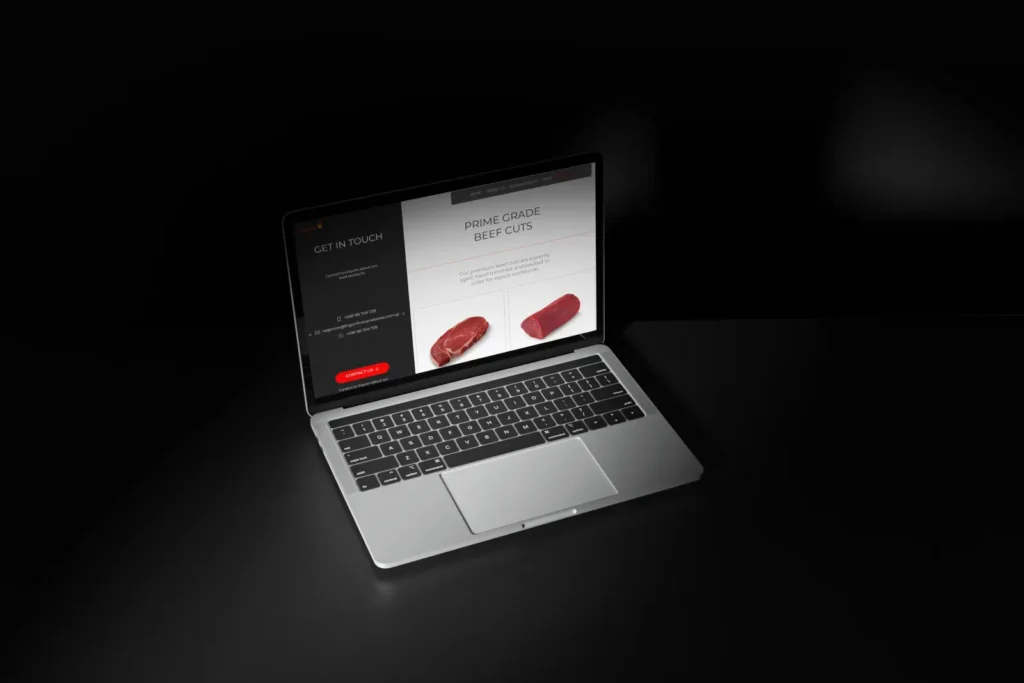 Laptop mockup showcasing a meat product page design.