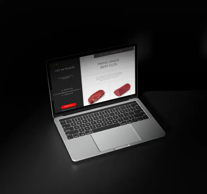 Laptop mockup showcasing a meat product page design.